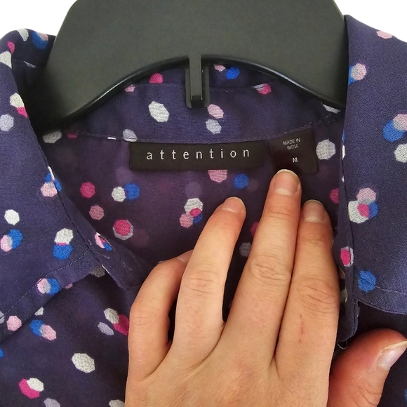 Attention blouse, size M, dark blue color with light blue, pink & white dots. - Picture 4 of 5